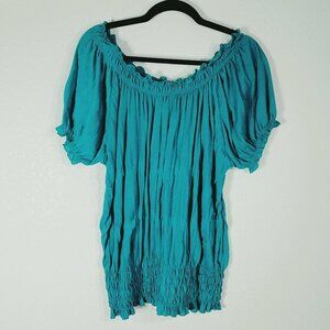 Street W Womens Peasant Tunic Top 2X  Smocked Hem & Sleeves Lightweight Fabric